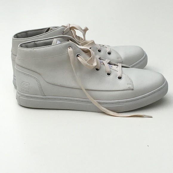 G-Star Raw S152-RAW094 Mens Sz 8.5/42 White Leather Sneaker Shoes High Tops